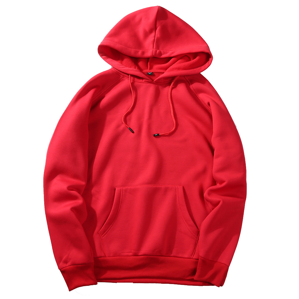 Men Hoodies Winter Warm Long Sleeve Streetwear Hip Hop Casual Hooded Sweatshirts Red