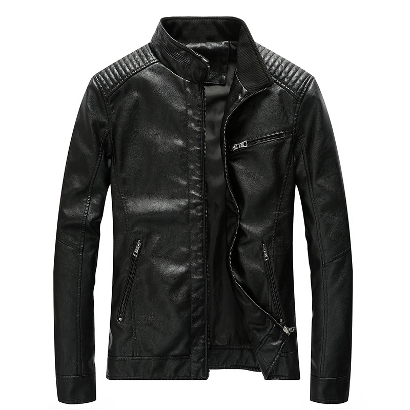 Men Faux Pu Leather Jacket Fashion Casual Long Sleeve Streetwear Slim Motorcycle Coat Outwear Black