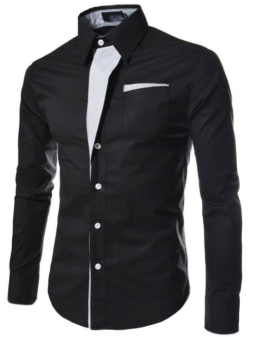 Men Shirt Spring Autumn Turn-down Collar Single Breasted Long Sleeve Casual Slim Fit Male Shirt black