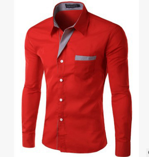 Men Shirt Spring Autumn Turn-down Collar Single Breasted Long Sleeve Casual Slim Fit Male Shirt Red