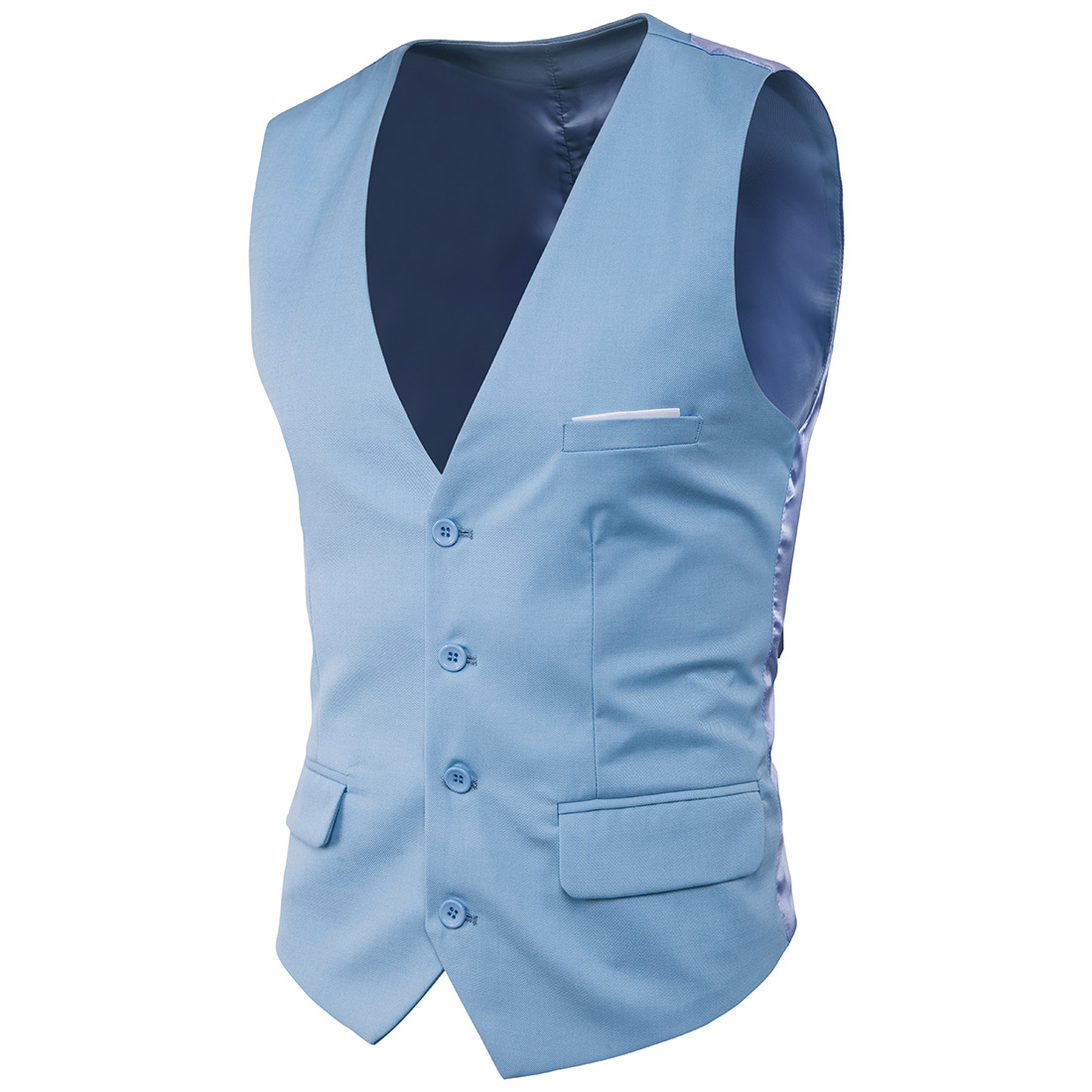  Men Suit Waistcoat Single Breasted Vest Jacket Casual Business Slim Fit Sleeveless Coat baby blue