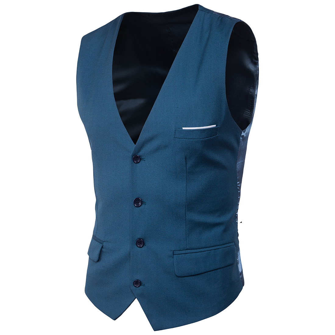  Men Suit Waistcoat Single Breasted Vest Jacket Casual Business Slim Fit Sleeveless Coat blue