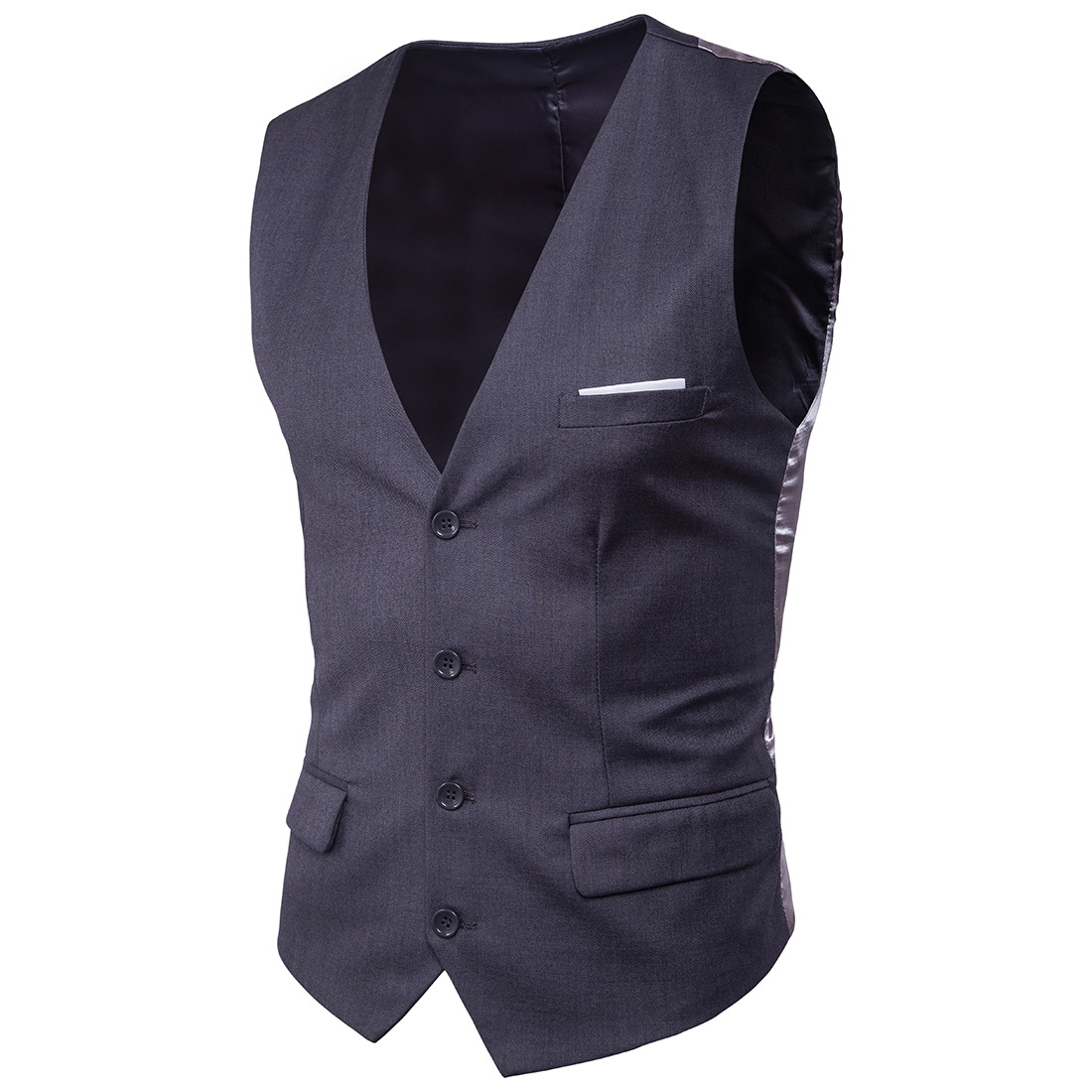  Men Suit Waistcoat Single Breasted Vest Jacket Casual Business Slim Fit Sleeveless Coat dark gray
