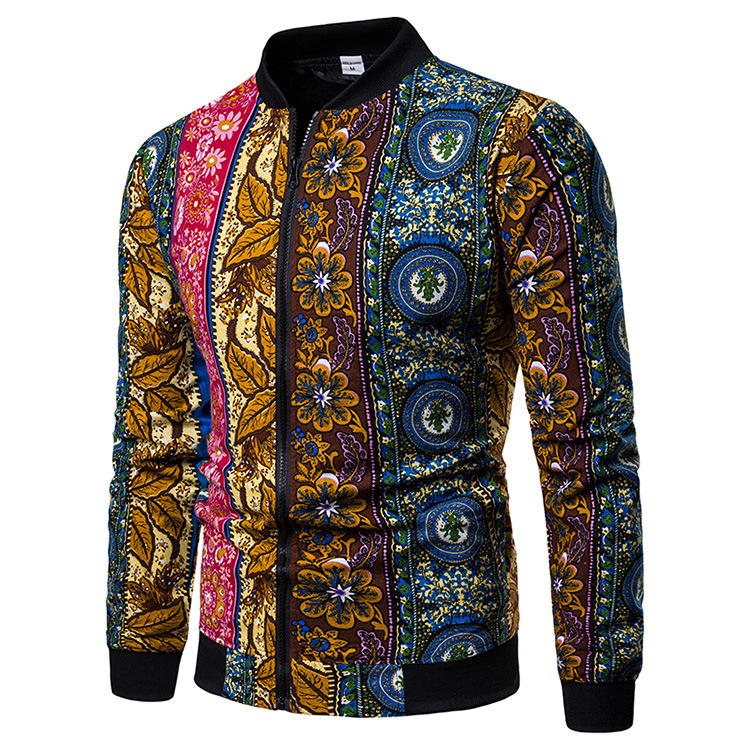  Men Floral Printed Coat Spring Autumn Long Sleeve Casual Slim Fit Bomber Baseball Windbreakers Jacket 5#