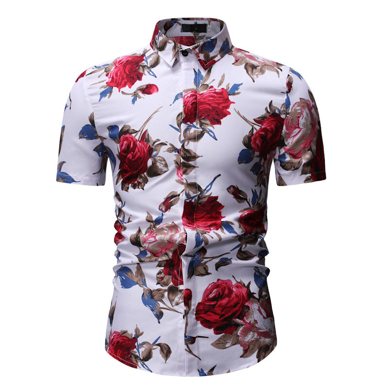 Men Floral Printed Shirt Summer Beach Short Sleeve Hawaiian