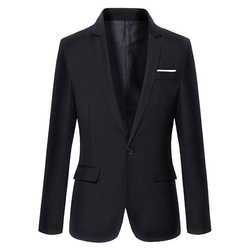 Men Blazer Coat Long Sleeve One Button Casual Business Slim Fit Suit Jacket black