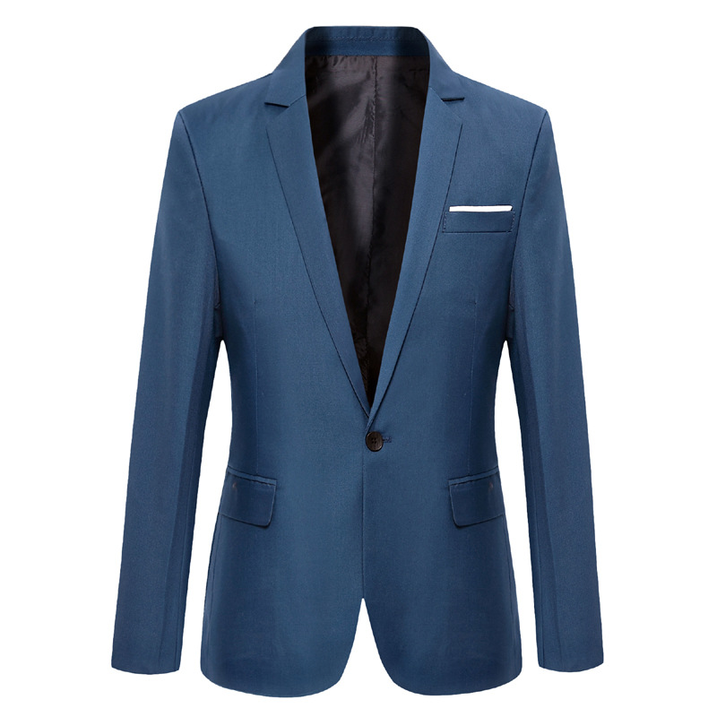 Men Blazer Coat Long Sleeve One Button Casual Business Slim Fit Suit Jacket blue