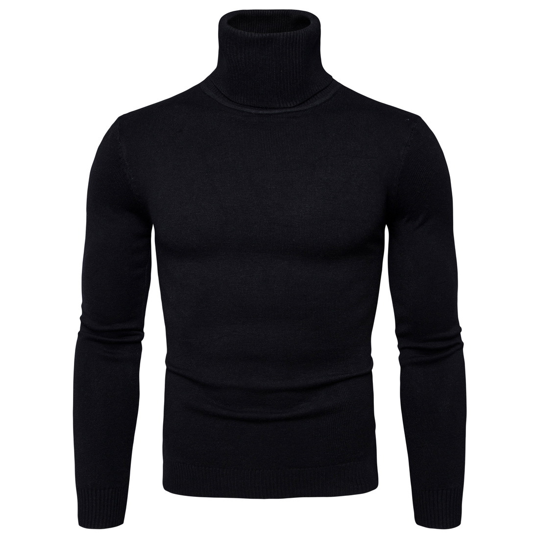 Men Knitted Sweater Autumn Winter Turtleneck Long Sleeve Casual Slim Pullover Tops black