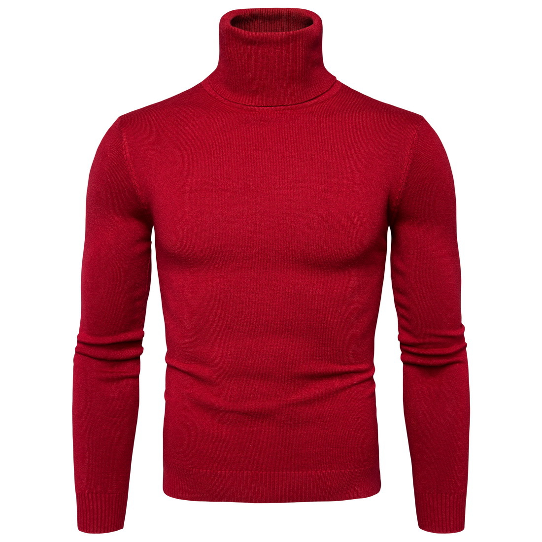  Men Knitted Sweater Autumn Winter Turtleneck Long Sleeve Casual Slim Pullover Tops red