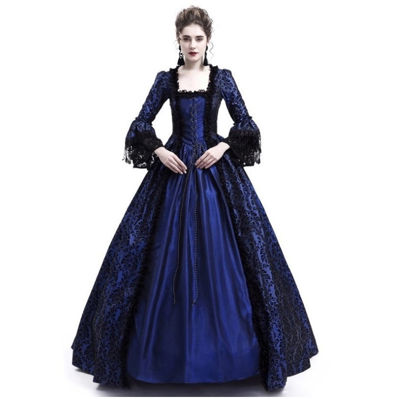 Women Medieval Princess Costumes Century Gothic Victorian Queen Lace Long Sleeve Ball Gown Dress Nav On Luulla