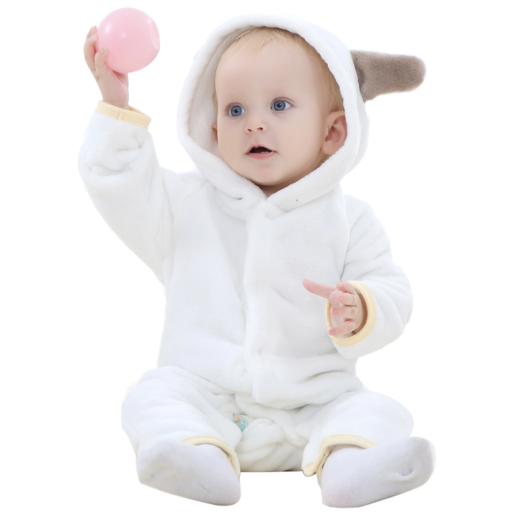 Baby Boys Girls Flannel Jumpsuit Bear Hooded Toddler Infant Romper Animal Clothes off white