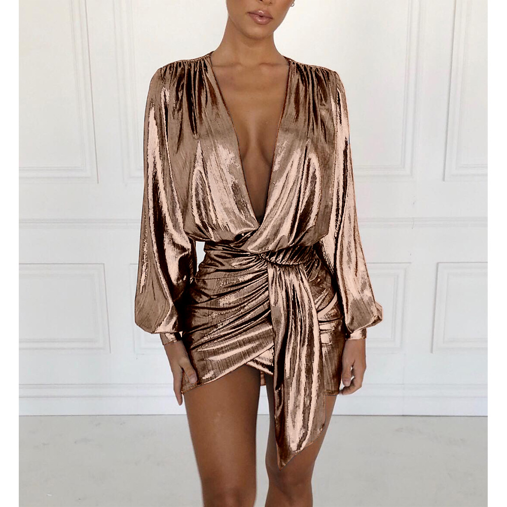 gold metallic wrap dress