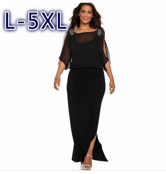 Women Chiffon Maxi Dress Plus Size Casual Half Sleeve Loose Split