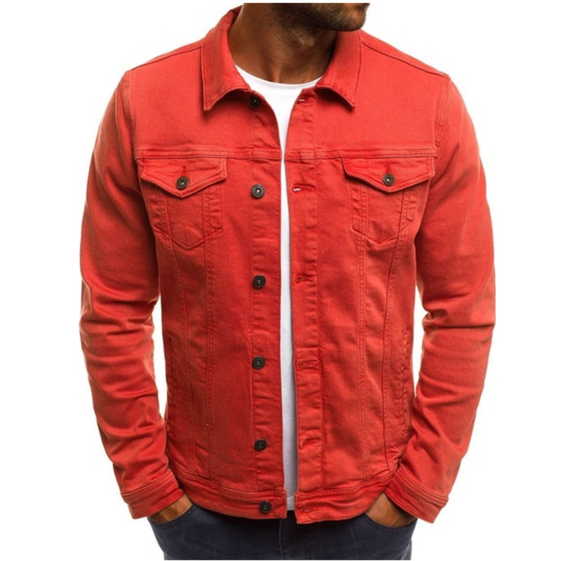 Men Jacket Spring Autumn Long Sleeve Button Pocket Causal Slim Fit Coat red