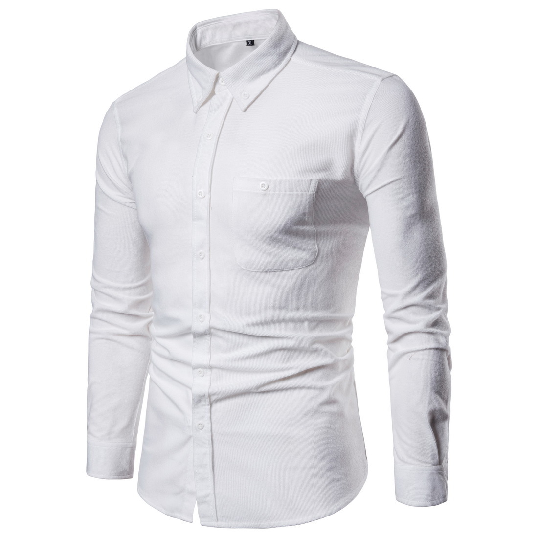 Men Shirt Spring Autumn Corduroy Long Sleeve Single Breasted Casual Slim Fit Plus Size Shirt off white