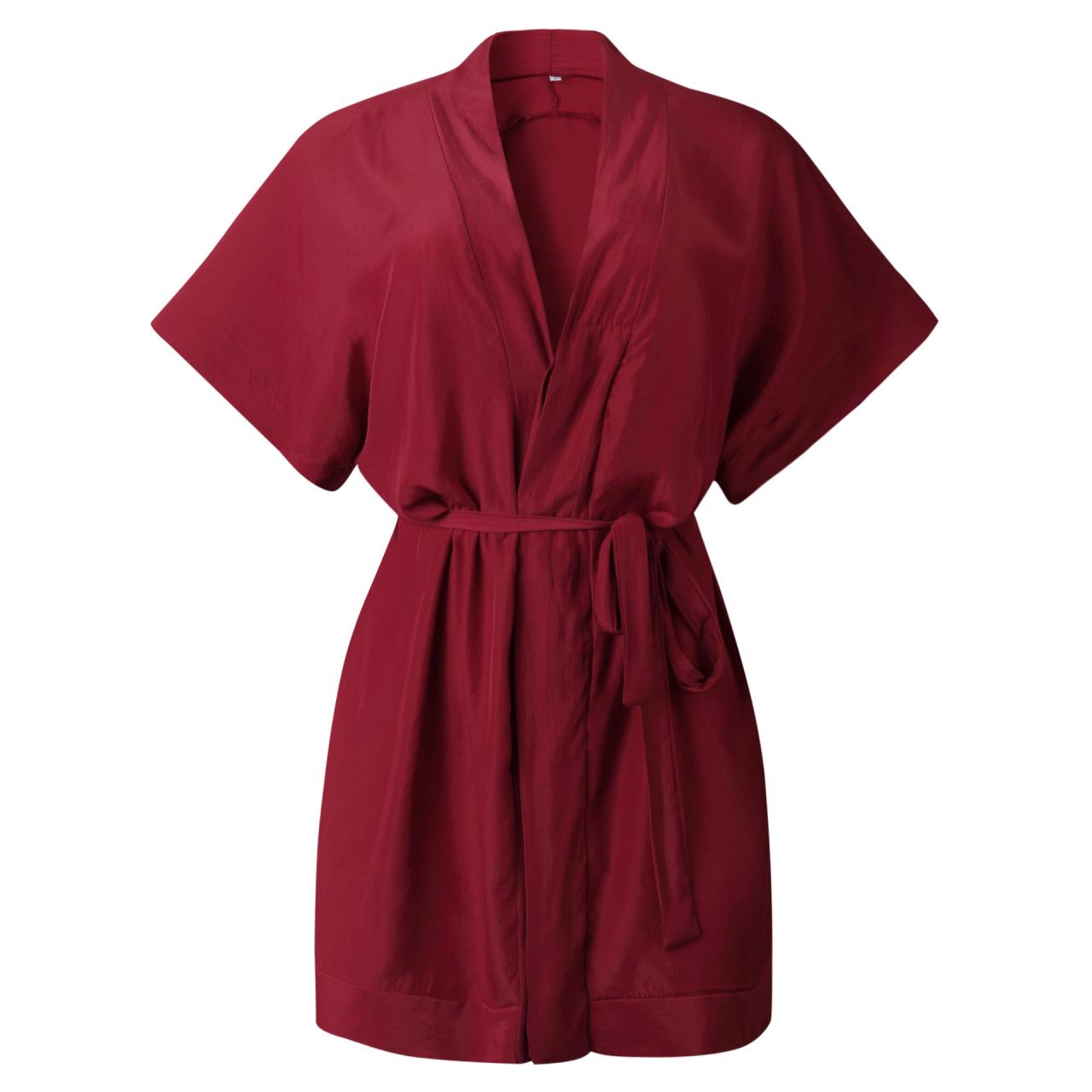 Women Shirt Dress Summer V Neck Causal Short Sleeve Belted Boho Mini Beach Dress wine red