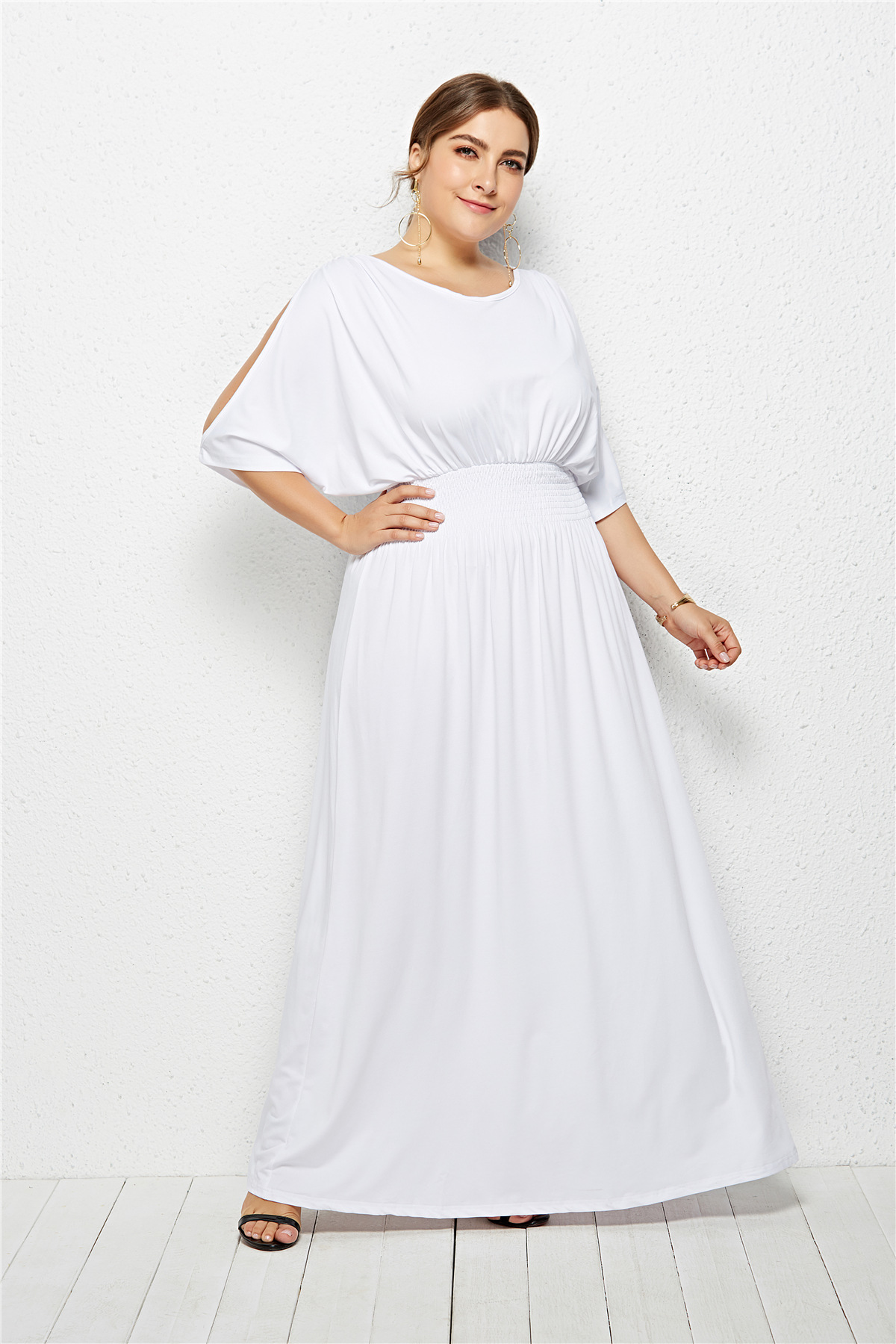 plus size white maxi dress with sleeves