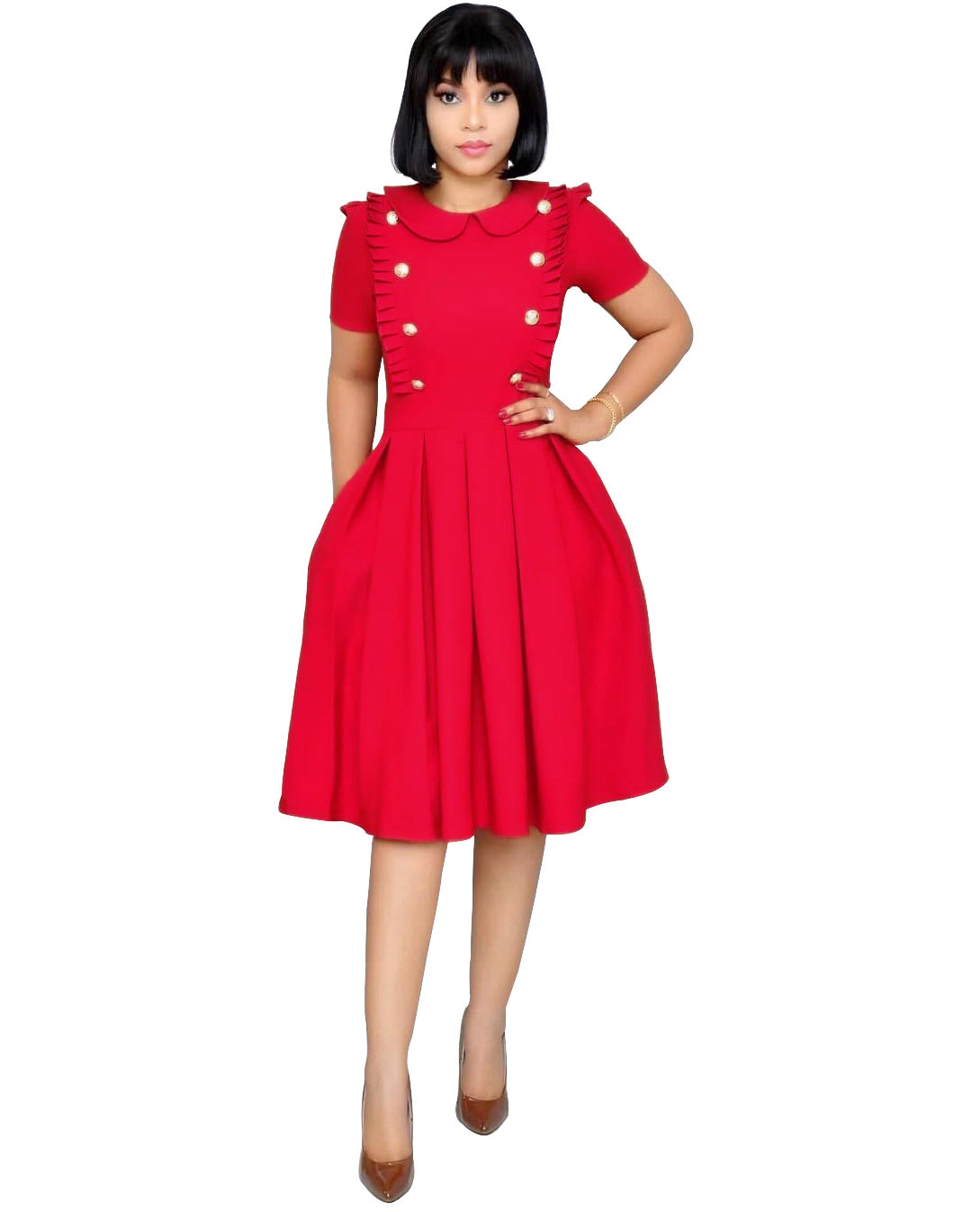 red peter pan collar dress