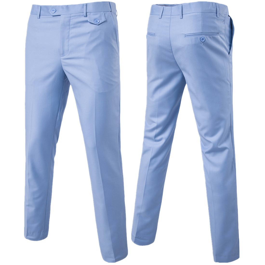  Men Suit Pants Cotton Solid Casual Business Formal Bridegroom Plus Size Wedding Trousers light blue