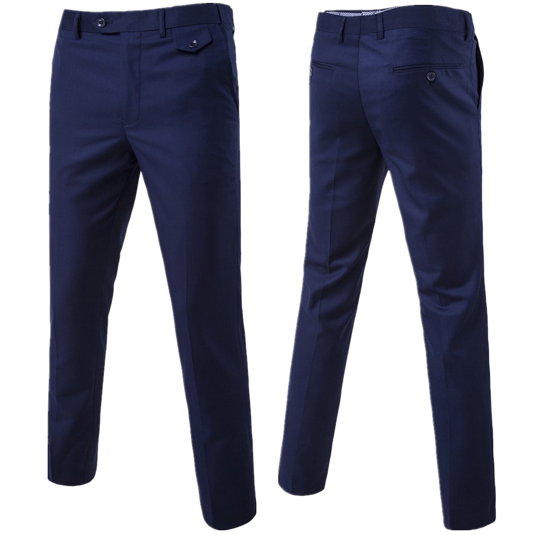 Men Suit Pants Cotton Solid Casual Business Formal Bridegroom Plus Size Wedding Trousers Navy Blue