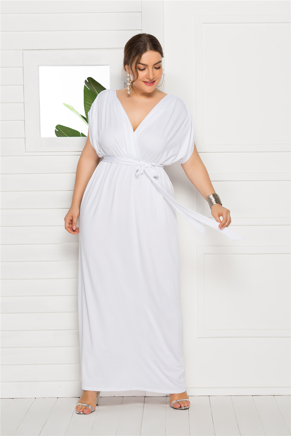 plus size white maxi dress with sleeves