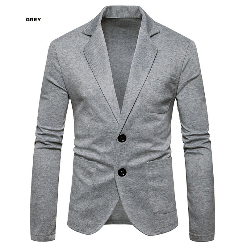 Men Blazer Coat British Style Two Buttons Long Sleeve Casual Slim Fit Suit Jacket gray