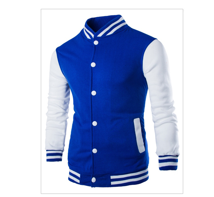 Men Baseball Coat Spring Autumn Single Breasted Long Sleeve Casual Bomber Jacket blue