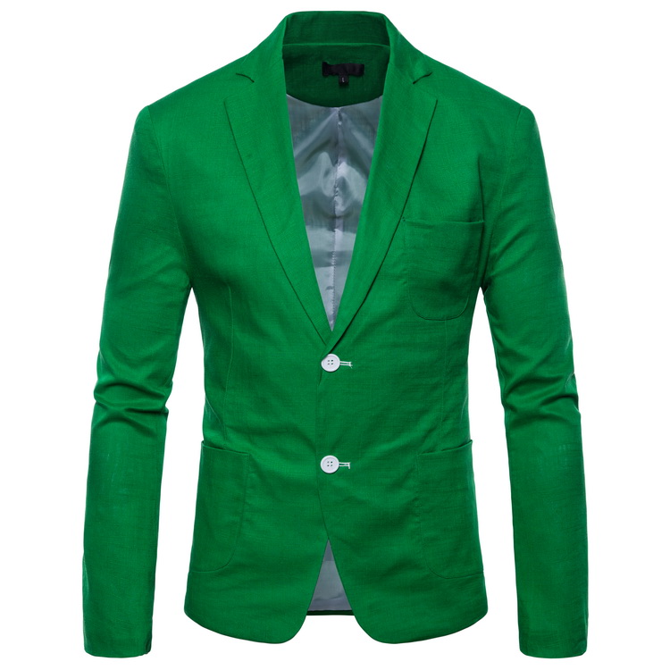 Men Blazer Coat Two Buttons Cotton Linen Long Sleeve Plus Size Slim Fit Suit Jacket green