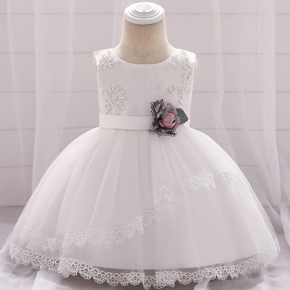 Lace Flower Girls Dress Tutu Newborn Wedding Birthday Baptism Party Gown Baby Kids Clothes White