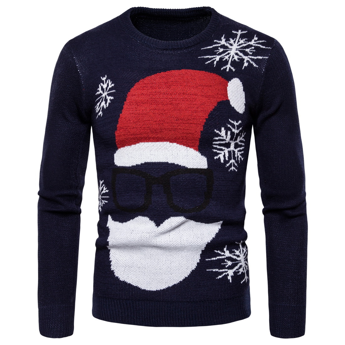  New Fashion Clothing Santa Claus Shirt Printing Knitted Bottoming Mens Sweaters navy blue