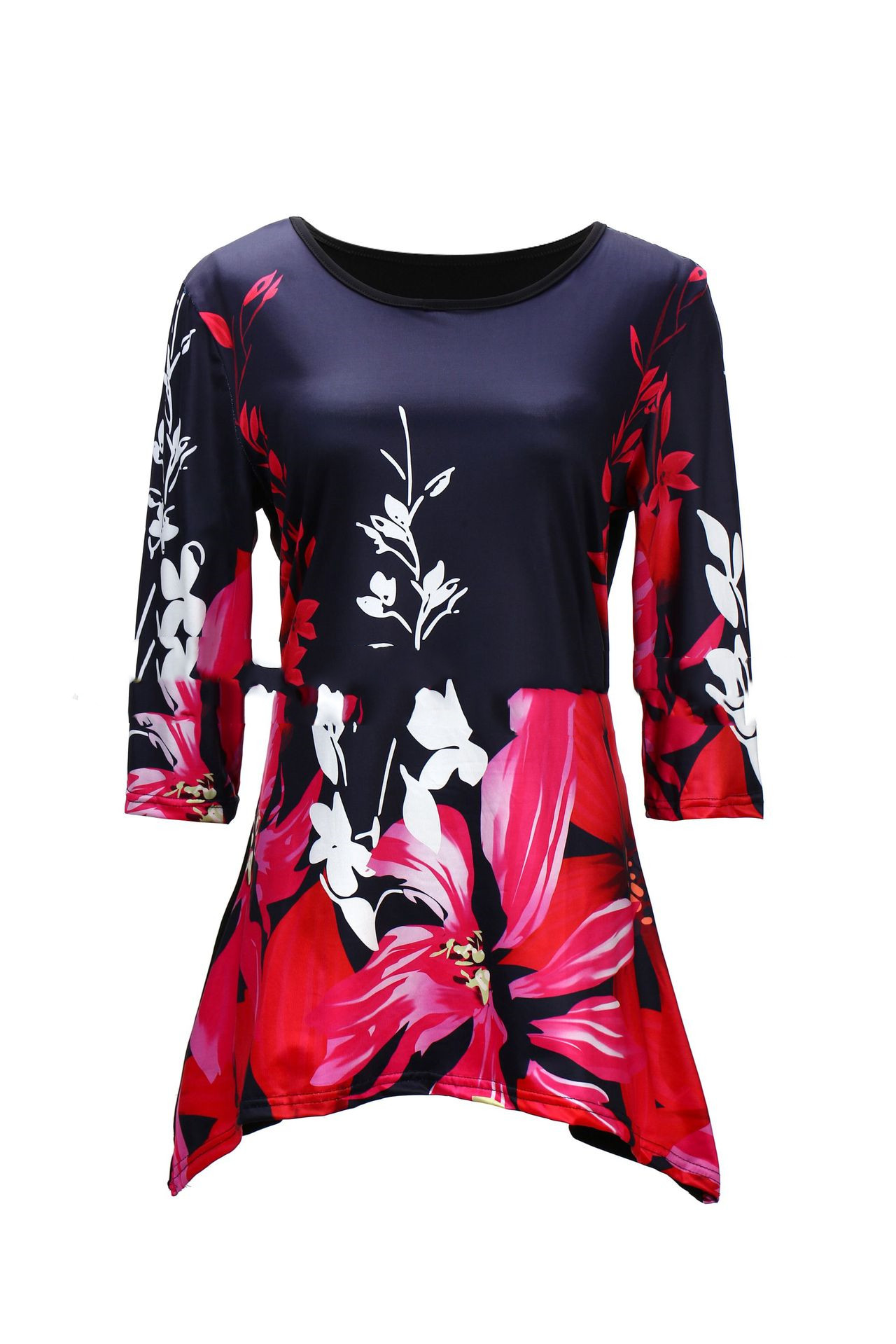 Women's Fashion Half Sleeve T-shirt Floral Print Casual Plus Size Tee Tops