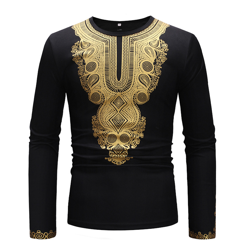 A cool new 2019 men's shirt with simple African print O-Neck long sleeves tops