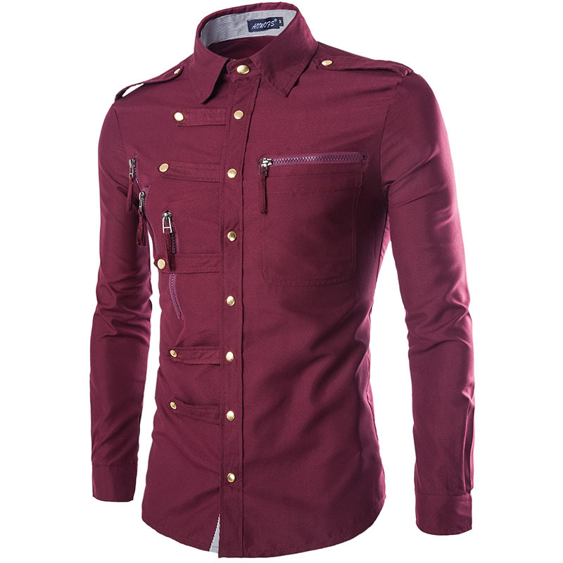 New Arrival Spring/Autumn Men Long Sleeve Cargo Shirt Casual Slim Fit Fashion Epaulet Double Pocket Shirt