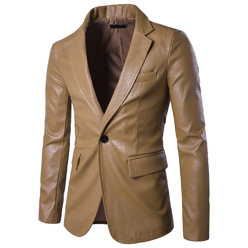 New Style Men Suit Wear Solid Slim Fit High Quality PU Leather Fashion Men Leather Coat 