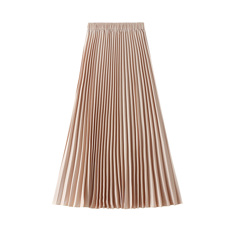  women Spring autumn skirt new elastic waistband was thin in the long section of the wild pleated A-line female skirt