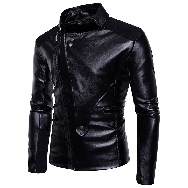 Mens motorcycle leather jacket zipper spring leather short jacket coat outwear