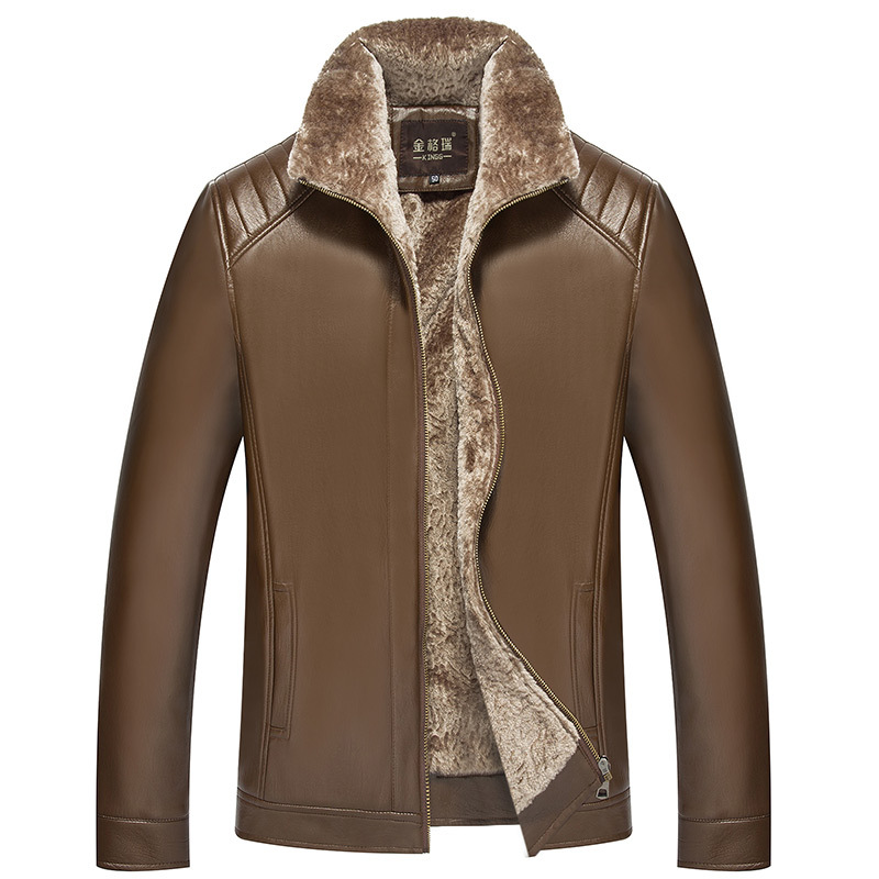 business Mens winter Fur liner Jacket thick leather jacket fleece coat outwear