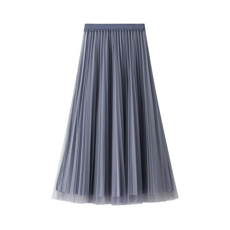 Draped Skirt Women Mid length Long Wear Net Mesh Pleated Skirt Spring High Waist A-line Skirt