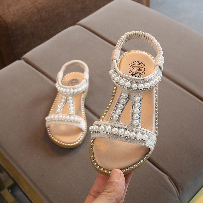  summer new girl pearl sandals baby Korean open toe princess shoes small children's slip shoe