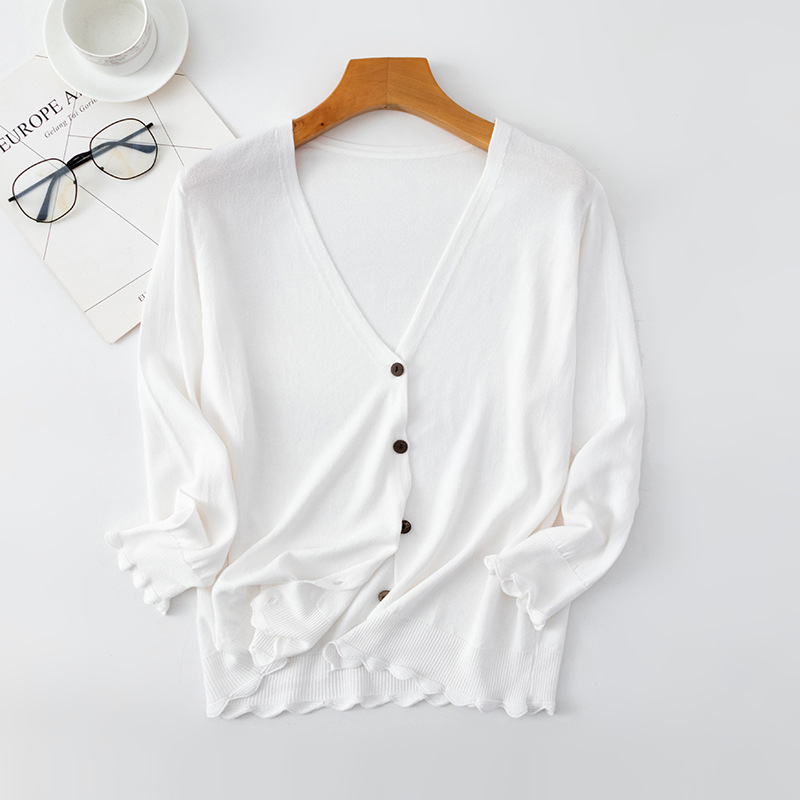 Spring Cardigan Women V-neck Button Down Dropped Long Sleeve Korean Casual Tops