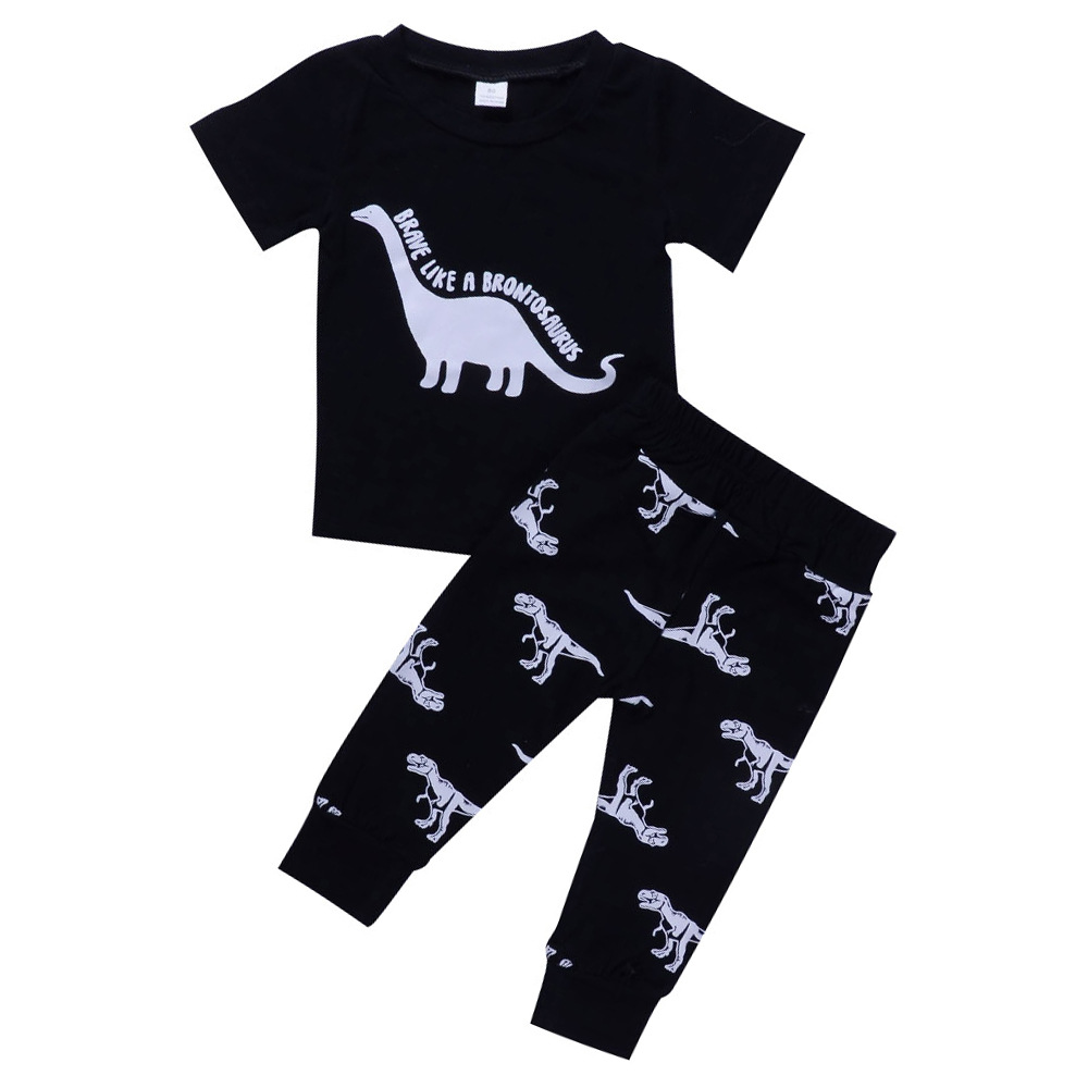 Baby Clothing Sets Black Brave Like Brontosaurus t-shirt Tops+Dinosaur Print Pants 2pcs Bebe Clothes Sets