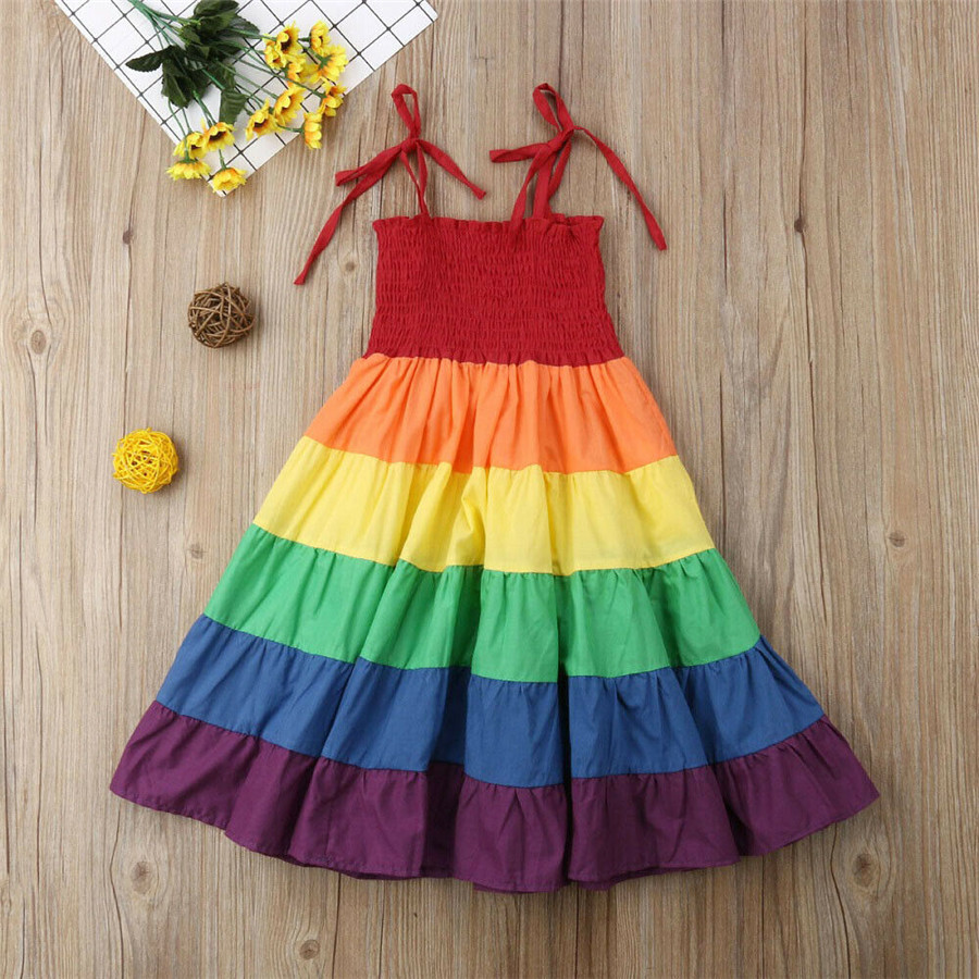 Summer Girls Rainbow Dress Toddler Kids Baby Clothes Strap Princess ...