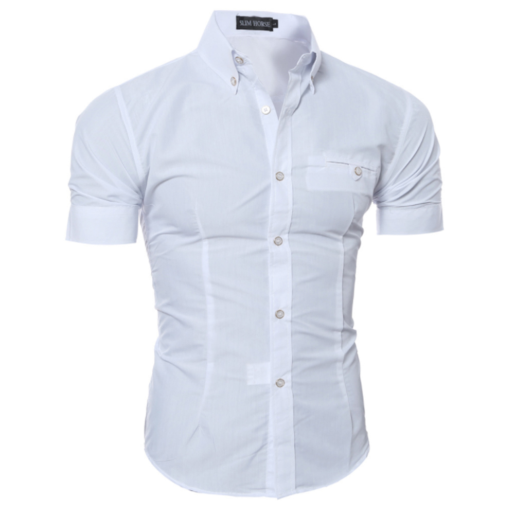 Men Slim Fit Shirt Short Sleeve Style Tops Casual Shirt Buttons Solid Formal Plus Size Top