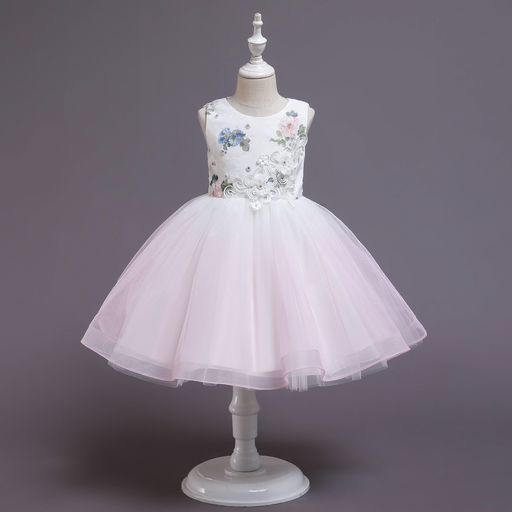 Children's new dress skirt baby birthday princess fluffy gauze skirt flower girl wedding dress girl small host evening dress 