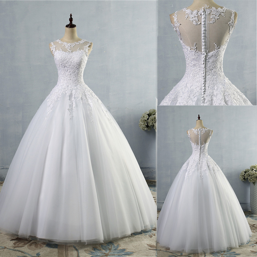 Women wedding dress plus size O neck sleeveless lace ball gown bridal dress 