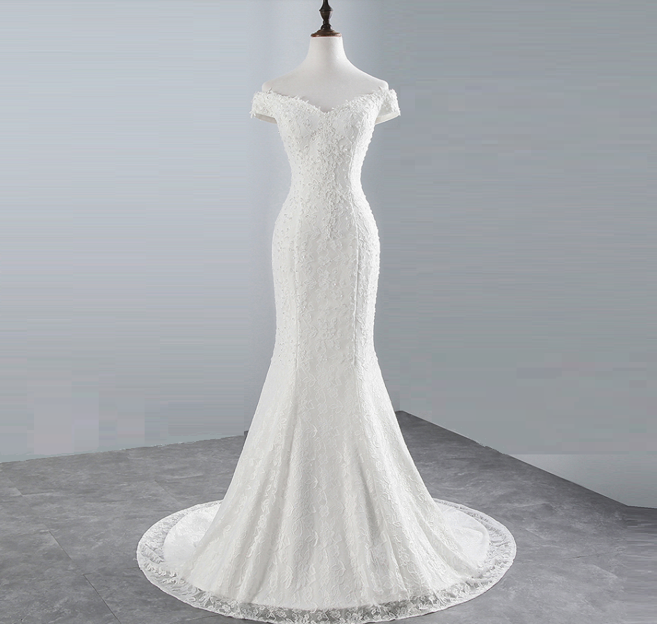  Women's wedding dress plus size off shoulder luxury lace mermaid bridal dress custom made