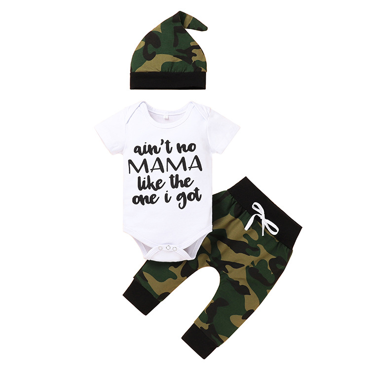 2021 romper autumn new Baby Girl children clothing army green letter printed camouflage pants three-piece suit