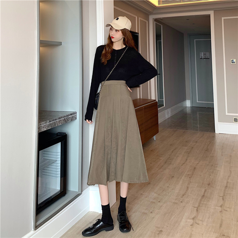 Women Midi Skirts Pleated Daily Solid Casual All-match Students