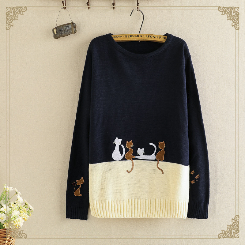  College style student pullover bottomed knitwear fresh cartoon cute long sleeve sweater blouse
