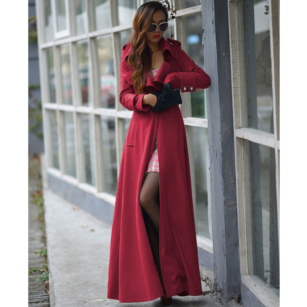 Floor Length Red Coat Women Jackets Cashmere Blend Long Sleeve Maxi